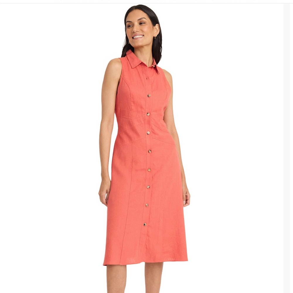 Coral Button-Down Sleeveless Dress